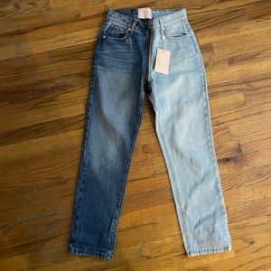 Revice denim two tone yin Yang cropped jeans